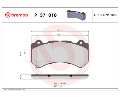 Brake Pad Set, disc brake P 37 018 Brembo, Image 3