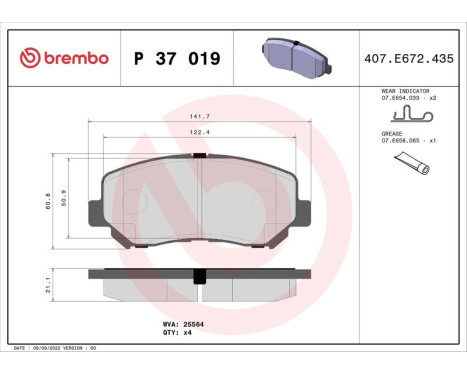 Brake Pad Set, disc brake P 37 019 Brembo, Image 3