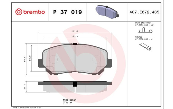 Brake Pad Set, disc brake P 37 019 Brembo, Image 2
