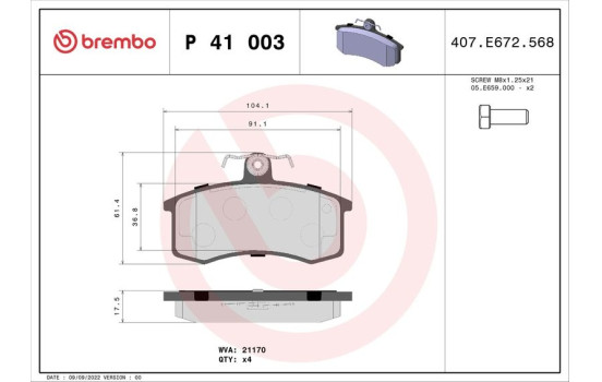 Brake Pad Set, disc brake P 41 003 Brembo, Image 2