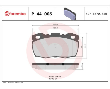 Brake Pad Set, disc brake P 44 005 Brembo, Image 3