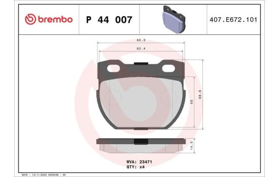 Brake Pad Set, disc brake P 44 007 Brembo, Image 2