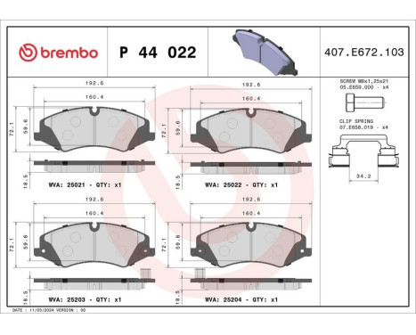 Brake Pad Set, disc brake P 44 022 Brembo, Image 3