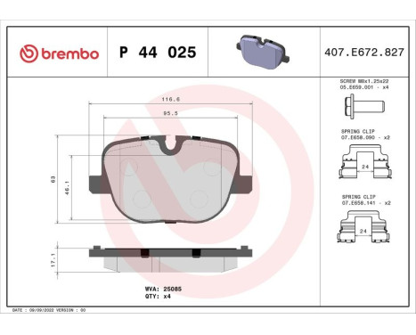 Brake Pad Set, disc brake P 44 025 Brembo, Image 3