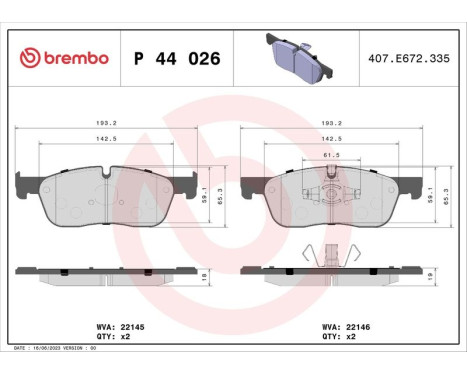 Brake Pad Set, disc brake P 44 026 Brembo, Image 2