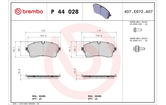 Brake Pad Set, disc brake P 44 028 Brembo