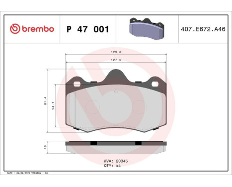 Brake Pad Set, disc brake P 47 001 Brembo, Image 3