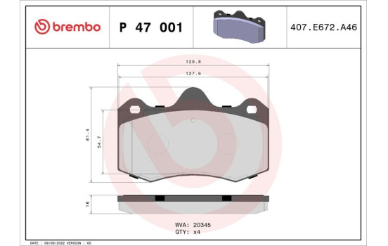 Brake Pad Set, disc brake P 47 001 Brembo, Image 2