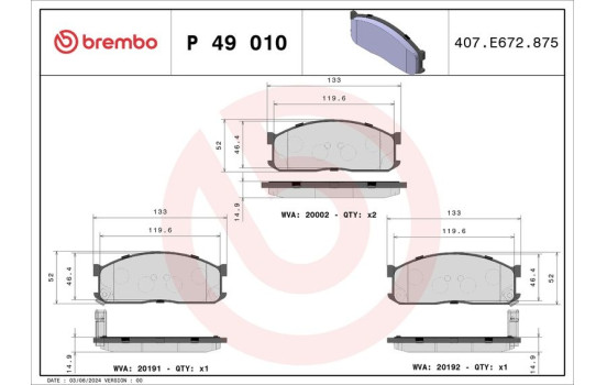 Brake Pad Set, disc brake P 49 010 Brembo, Image 2