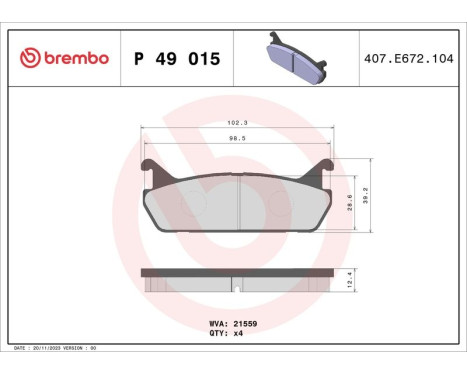 Brake Pad Set, disc brake P 49 015 Brembo, Image 3