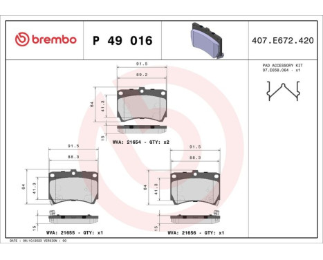 Brake Pad Set, disc brake P 49 016 Brembo, Image 3