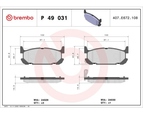 Brake Pad Set, disc brake P 49 031 Brembo, Image 3