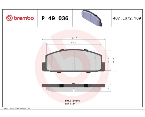 Brake Pad Set, disc brake P 49 036 Brembo, Image 3