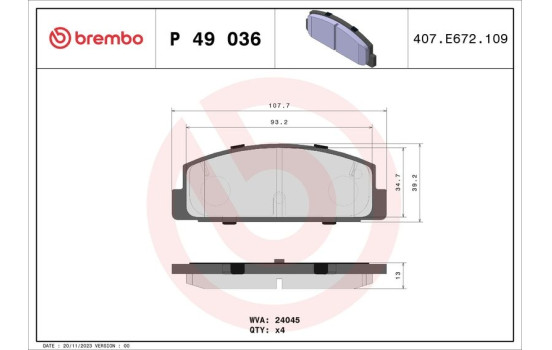 Brake Pad Set, disc brake P 49 036 Brembo, Image 2