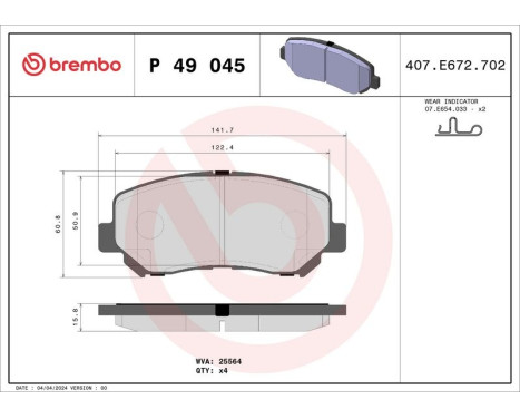 Brake Pad Set, disc brake P 49 045 Brembo, Image 3