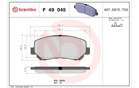 Brake Pad Set, disc brake P 49 045 Brembo, Image 2
