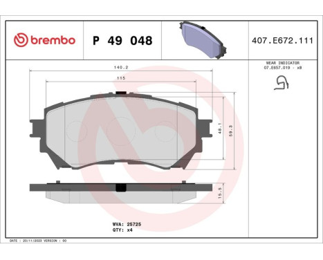 Brake Pad Set, disc brake P 49 048 Brembo, Image 3