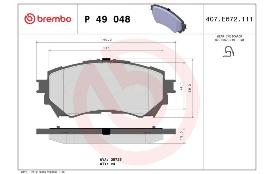 Brake Pad Set, disc brake P 49 048 Brembo, Image 2