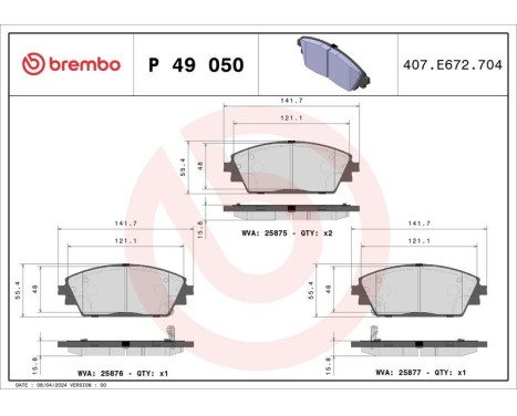 Brake Pad Set, disc brake P 49 050 Brembo, Image 2