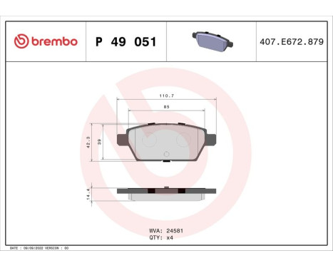 Brake Pad Set, disc brake P 49 051 Brembo, Image 3