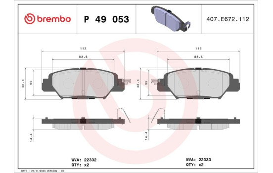 Brake Pad Set, disc brake P 49 053 Brembo, Image 2