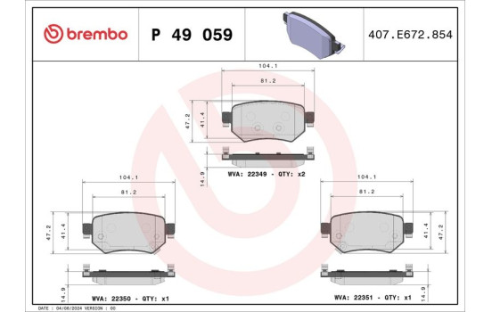 Brake Pad Set, disc brake P 49 059 Brembo, Image 2