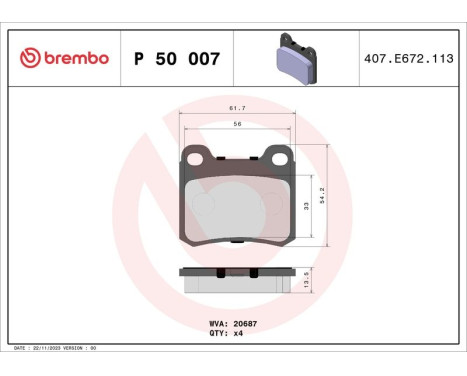 Brake Pad Set, disc brake P 50 007 Brembo, Image 3