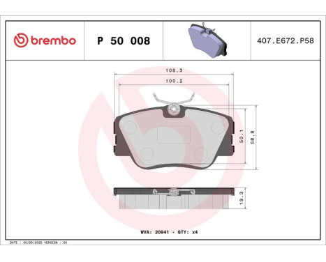 Brake Pad Set, disc brake P 50 008 Brembo, Image 3