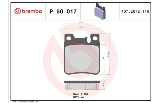 Brake Pad Set, disc brake P 50 017 Brembo, Image 2
