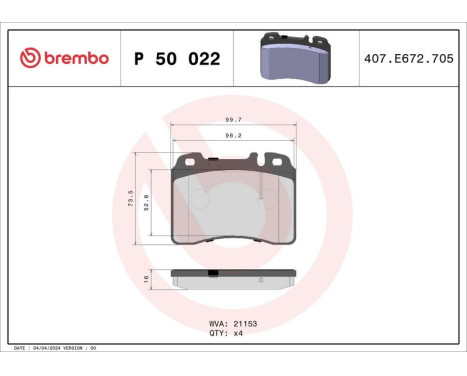 Brake Pad Set, disc brake P 50 022 Brembo, Image 3