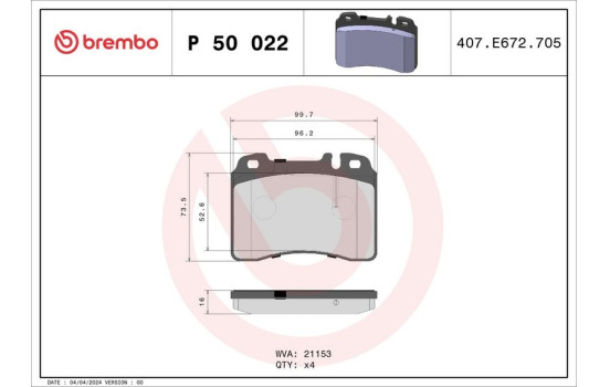 Brake Pad Set, disc brake P 50 022 Brembo, Image 2