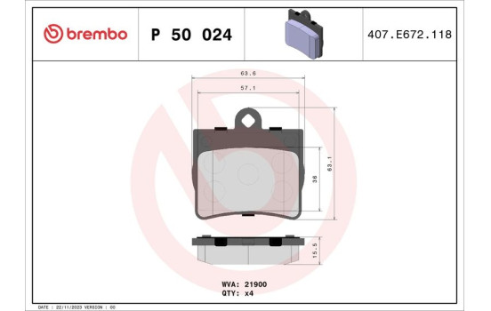 Brake Pad Set, disc brake P 50 024 Brembo, Image 2