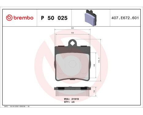 Brake Pad Set, disc brake P 50 025 Brembo, Image 3