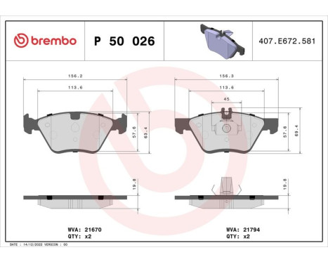 Brake Pad Set, disc brake P 50 026 Brembo, Image 3