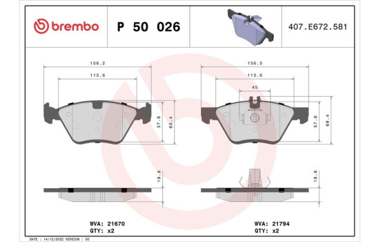 Brake Pad Set, disc brake P 50 026 Brembo, Image 2