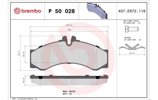 Brake Pad Set, disc brake P 50 028 Brembo, Image 2