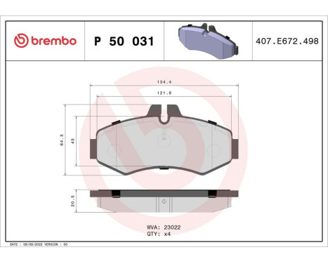 Brake Pad Set, disc brake P 50 031 Brembo, Image 3