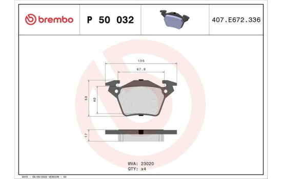 Brake Pad Set, disc brake P 50 032 Brembo, Image 2