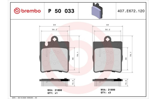 Brake Pad Set, disc brake P 50 033 Brembo, Image 2