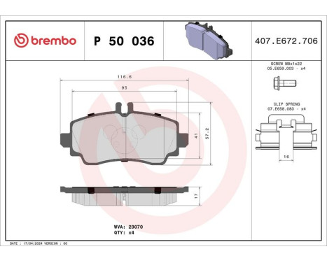 Brake Pad Set, disc brake P 50 036 Brembo, Image 3