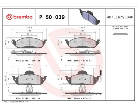 Brake Pad Set, disc brake P 50 039 Brembo, Image 3