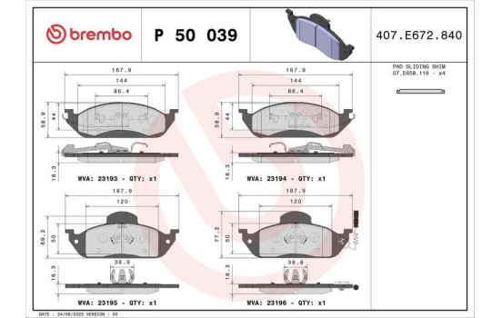 Brake Pad Set, disc brake P 50 039 Brembo, Image 3