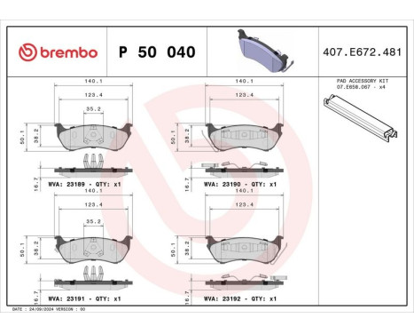 Brake Pad Set, disc brake P 50 040 Brembo, Image 3