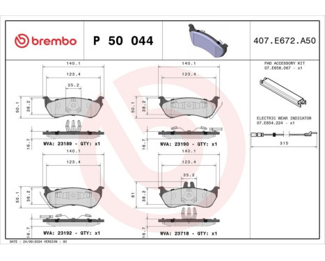 Brake Pad Set, disc brake P 50 044 Brembo, Image 3