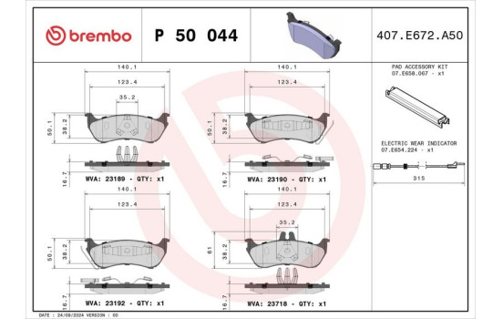 Brake Pad Set, disc brake P 50 044 Brembo, Image 3