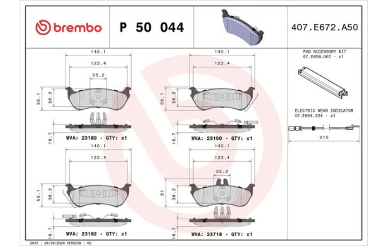 Brake Pad Set, disc brake P 50 044 Brembo, Image 3