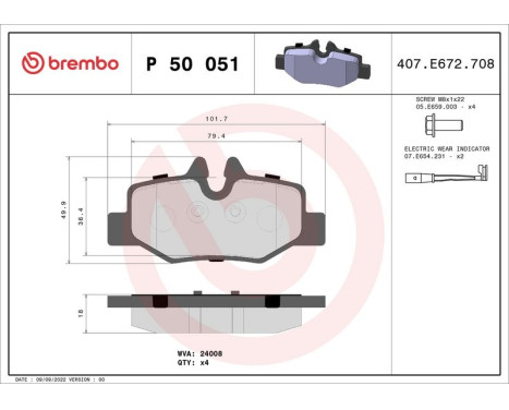 Brake Pad Set, disc brake P 50 051 Brembo, Image 3