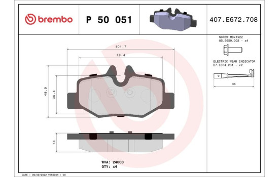 Brake Pad Set, disc brake P 50 051 Brembo, Image 2