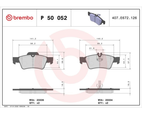 Brake Pad Set, disc brake P 50 052 Brembo, Image 3