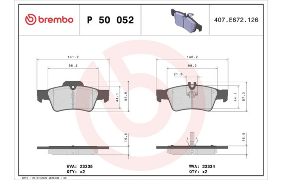 Brake Pad Set, disc brake P 50 052 Brembo, Image 2